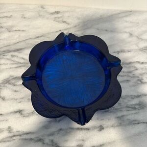 BLENKO Blue Glass Ashtray heavy